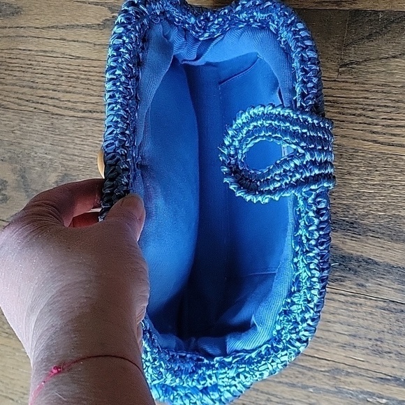 Raffia Blue Handmade Croshet Knitted Evening Pouch Clutch Bag Made in Japan - Picture 7 of 12